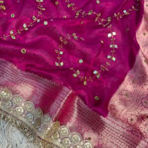 Pure Tissue Silk Saree with Handwork Glass Jaal Embroidery