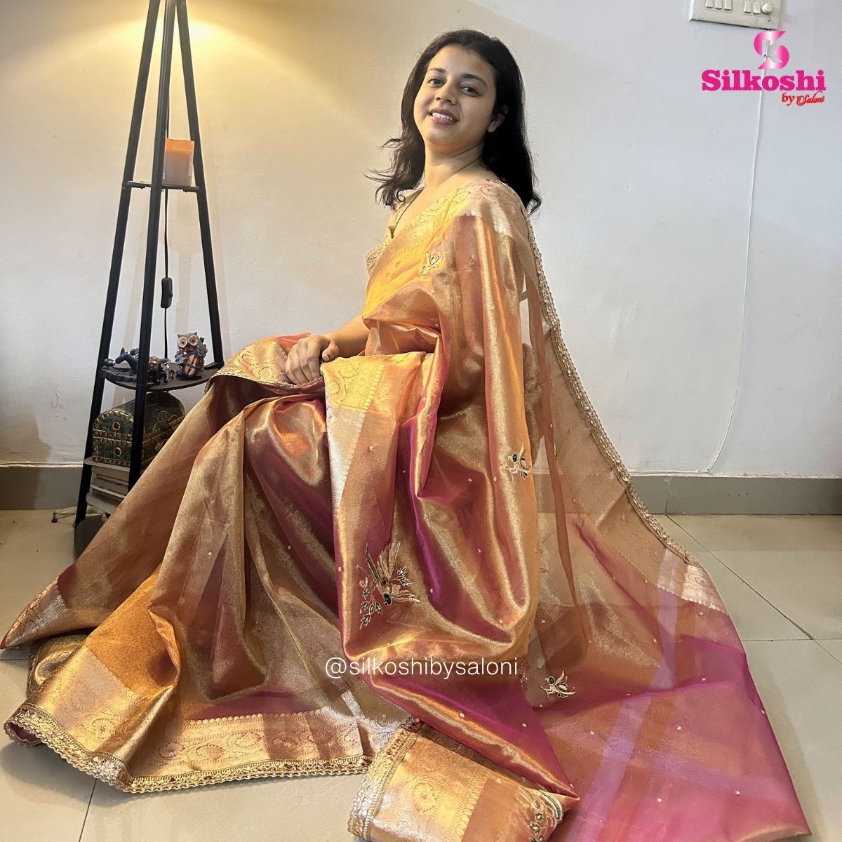 Semi Tissue Banarasi Saree with Bird Motif Weaving - Image 2