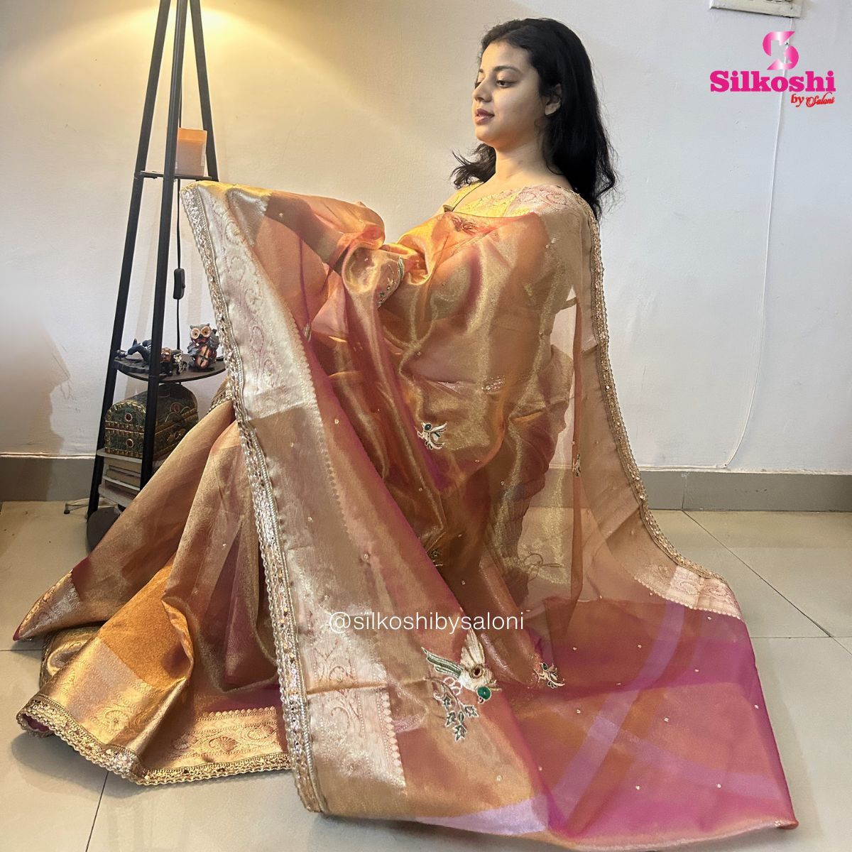 Semi Tissue Banarasi Saree with Bird Motif Weaving - Image 5