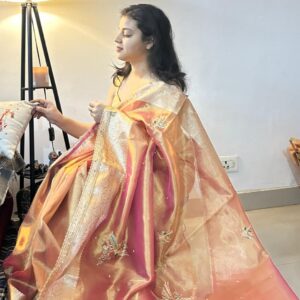 Semi Tissue Banarasi Saree with Bird Motif Weaving